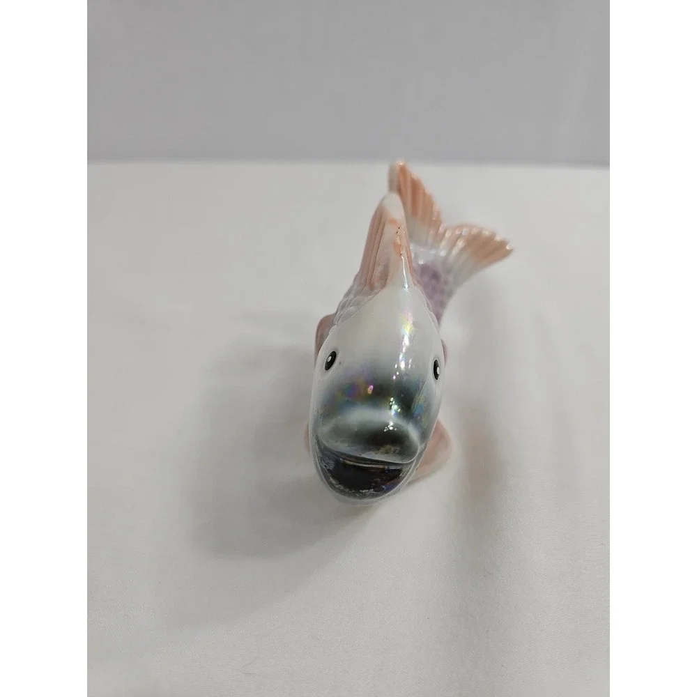 Vintage Iridescent Happy Fish Figurine Mid Century Ceramic Lusterware Decor EUC